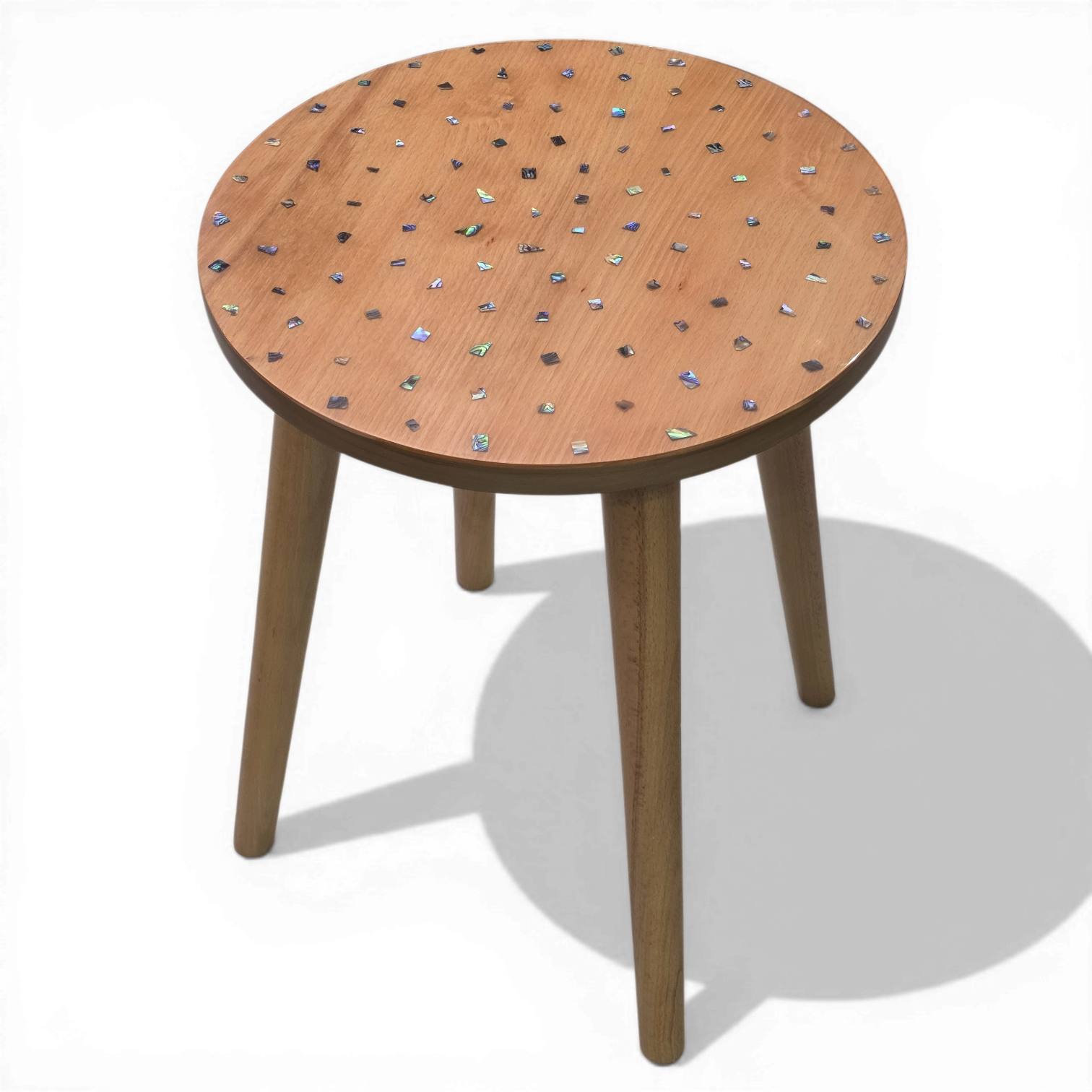 Artisan Oak Side Table with Iridescent Mother of Pearl Inlay - Handcrafted Minimalist Coffee Table