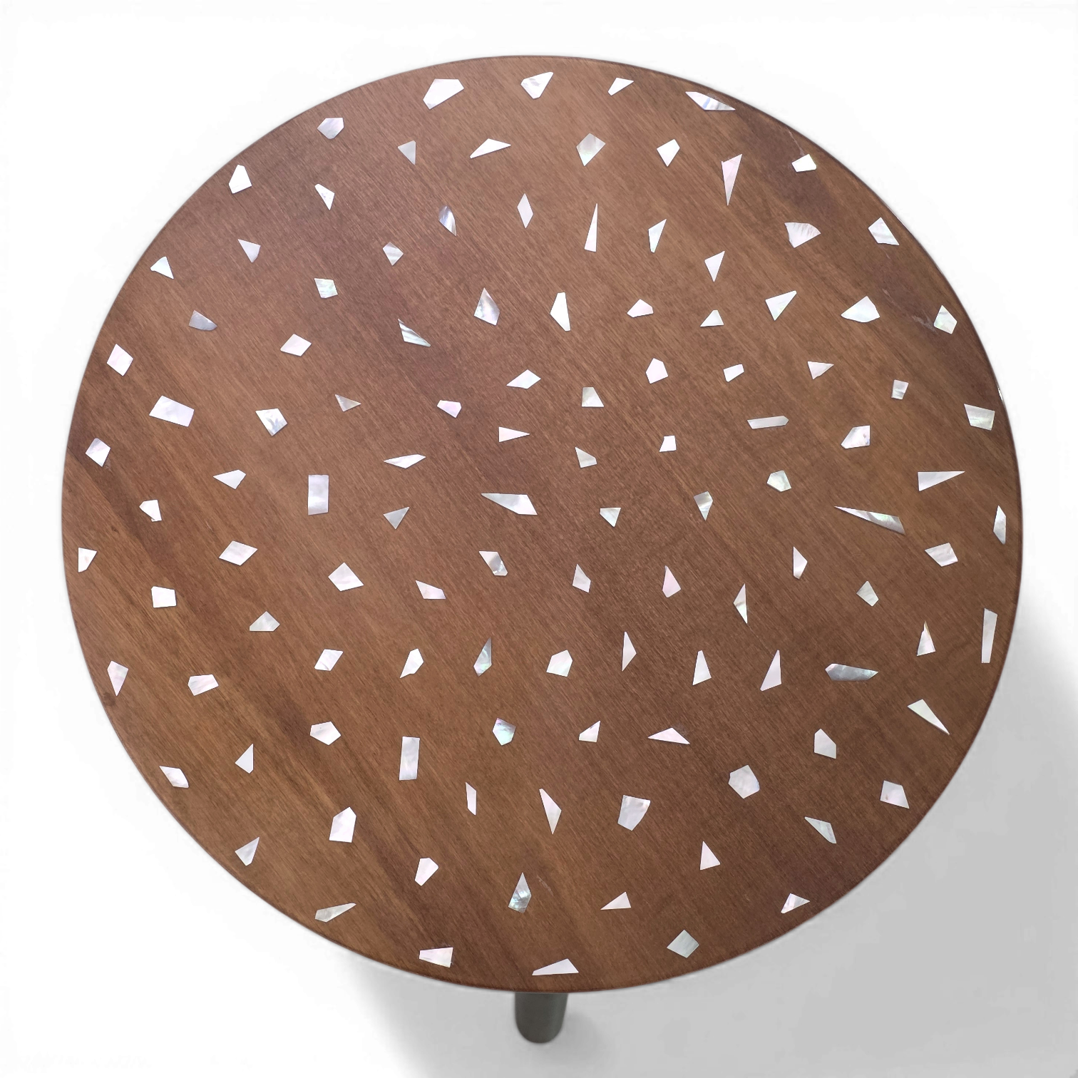 Artisan Walnut Finish Side Table Handcrafted Mother of Pearl Confetti Inlay Accent Table