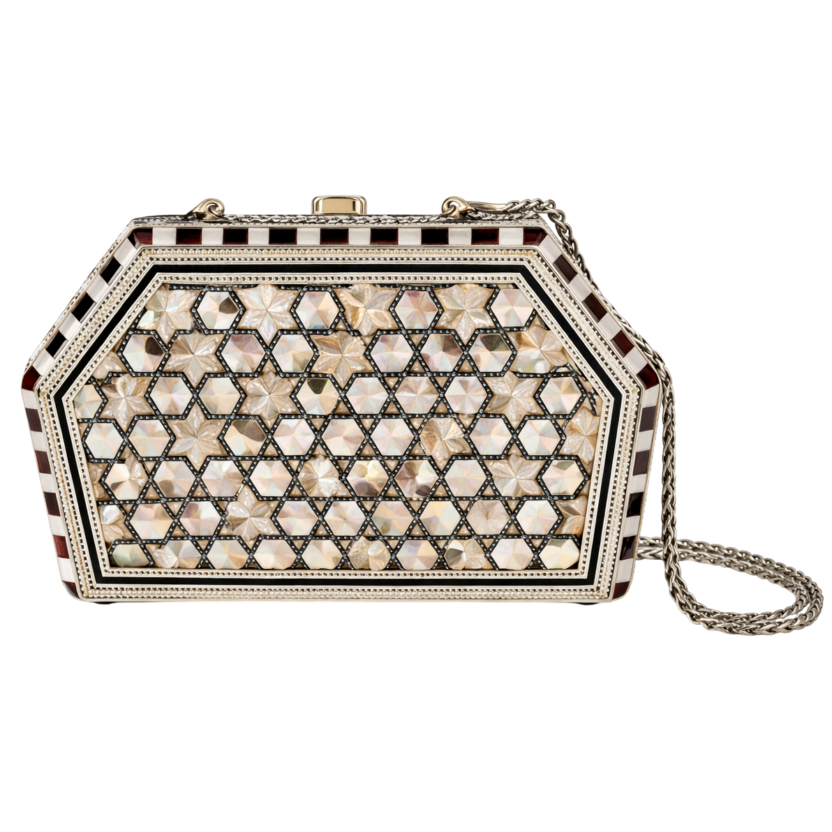 Dialone Msadaf Special Women’s Evening Bag – Handcrafted Mother-of-Pearl Geometric Clutch