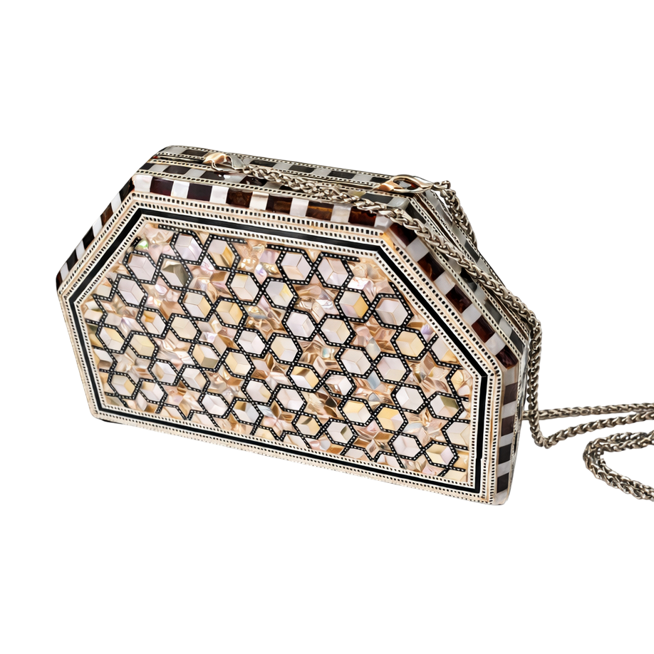 Dialone Msadaf Special Women’s Evening Bag – Handcrafted Mother-of-Pearl Geometric Clutch