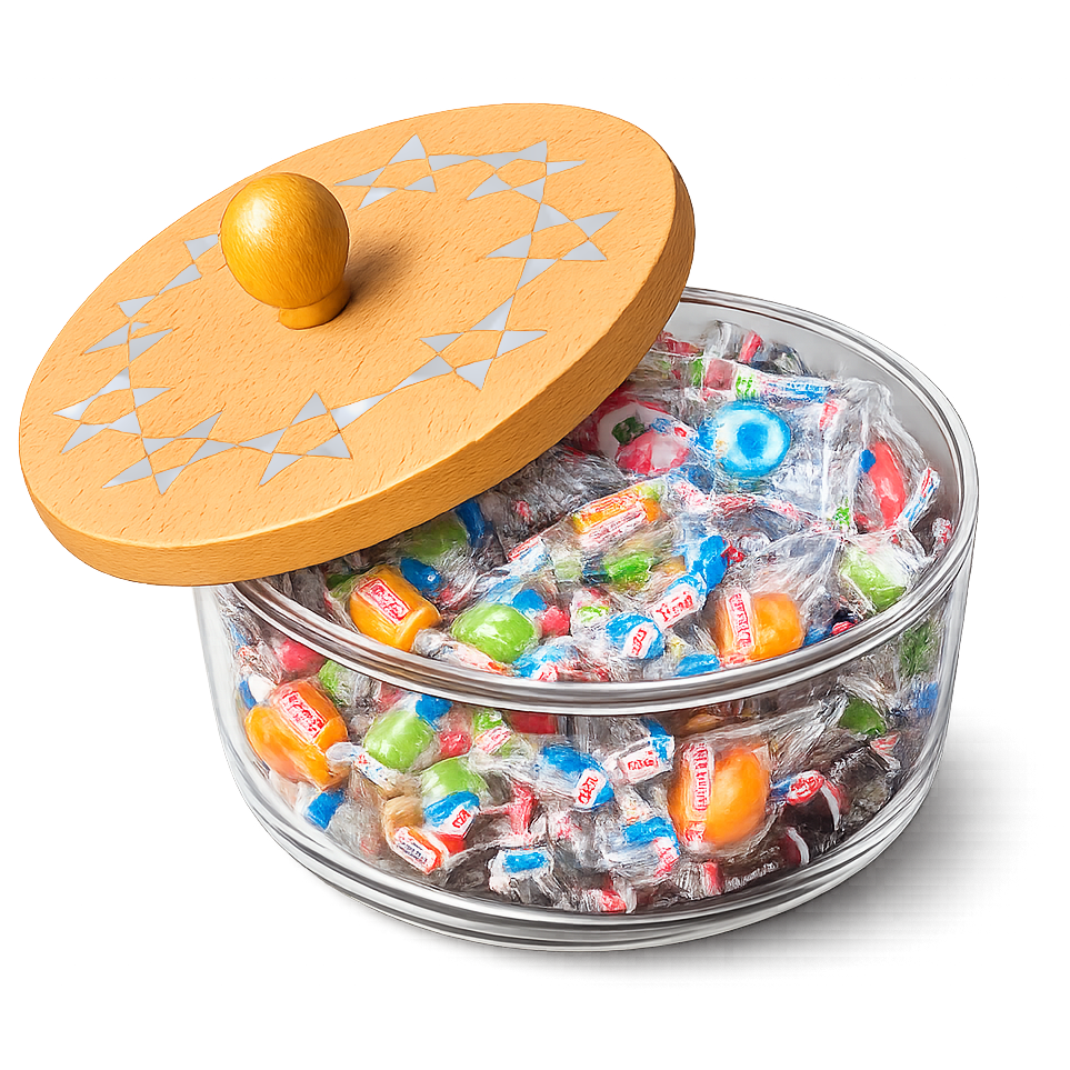 Handcrafted Glass Storage Jar with Wooden Mother-of-Pearl Star Mosaic Lid