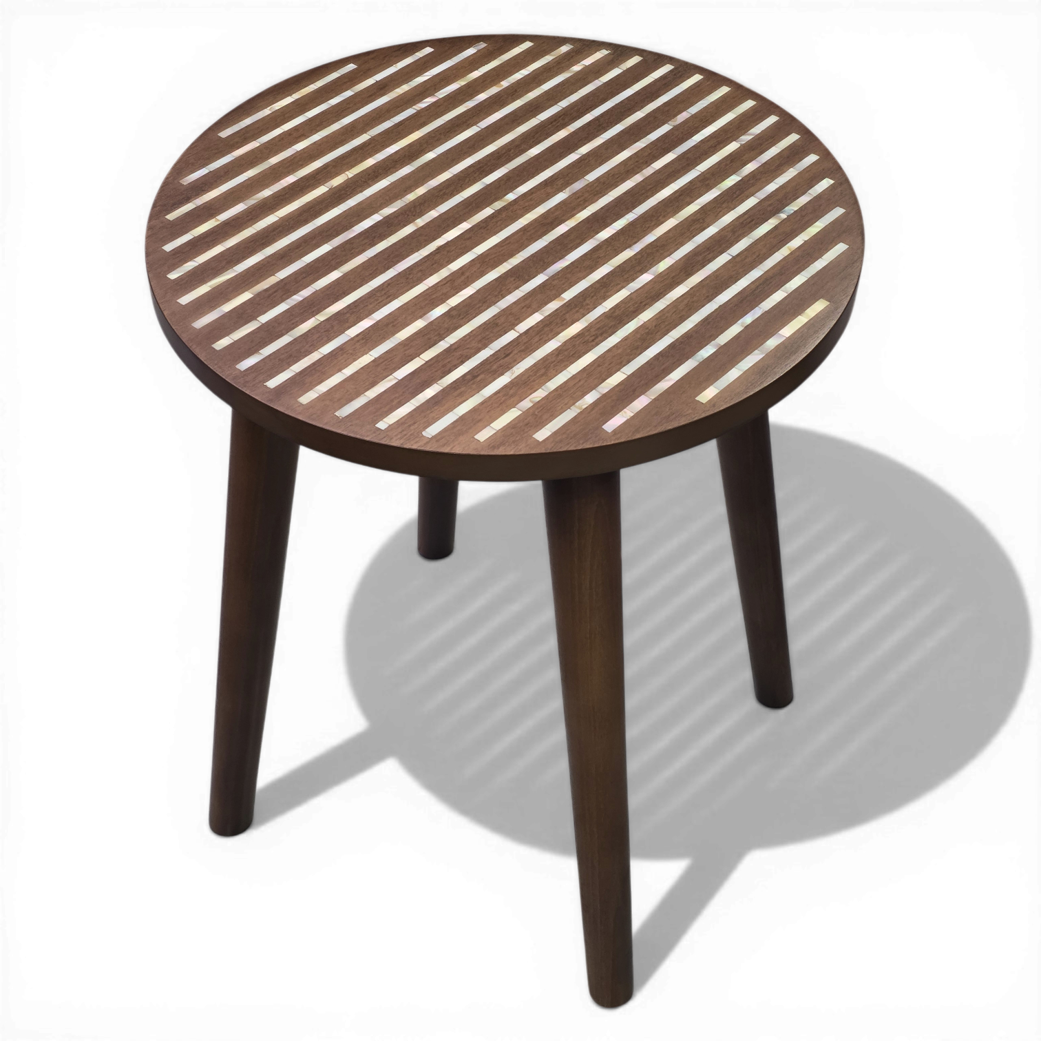 Handcrafted Walnut Side Table with Parallel Mother of Pearl Inlay Modern Artisan Msadaf Accent Table