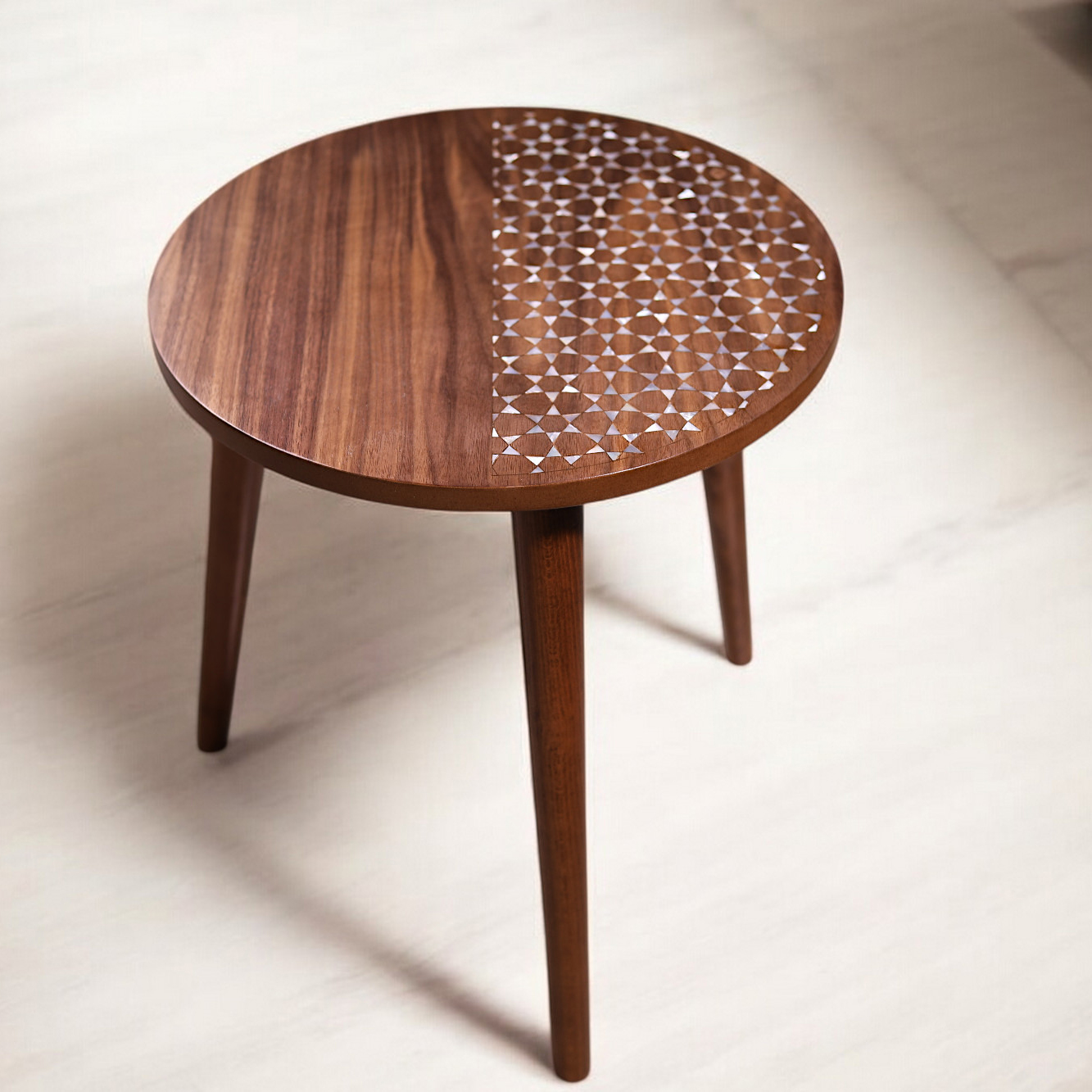 Handcrafted Walnut Side Table with Sadaf Inlay