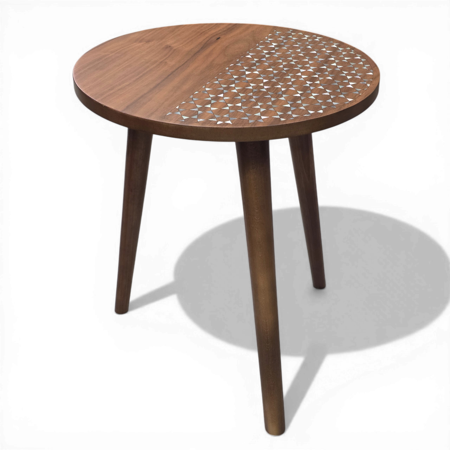 Handcrafted Walnut Side Table with Sadaf Inlay