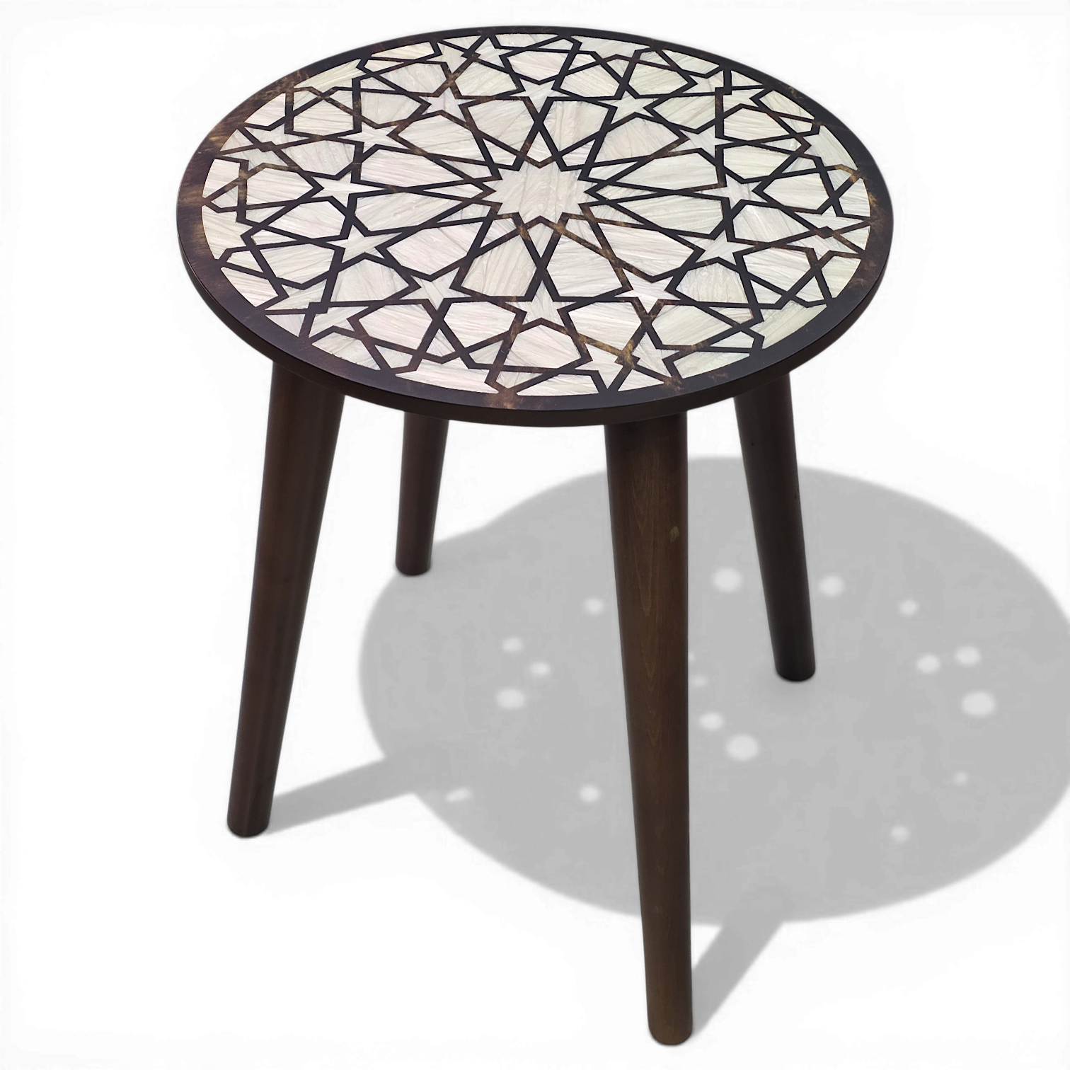 Luxury Full Mosaic Mother of Pearl Side Table - Artisan Msadaf Circular Accent Table
