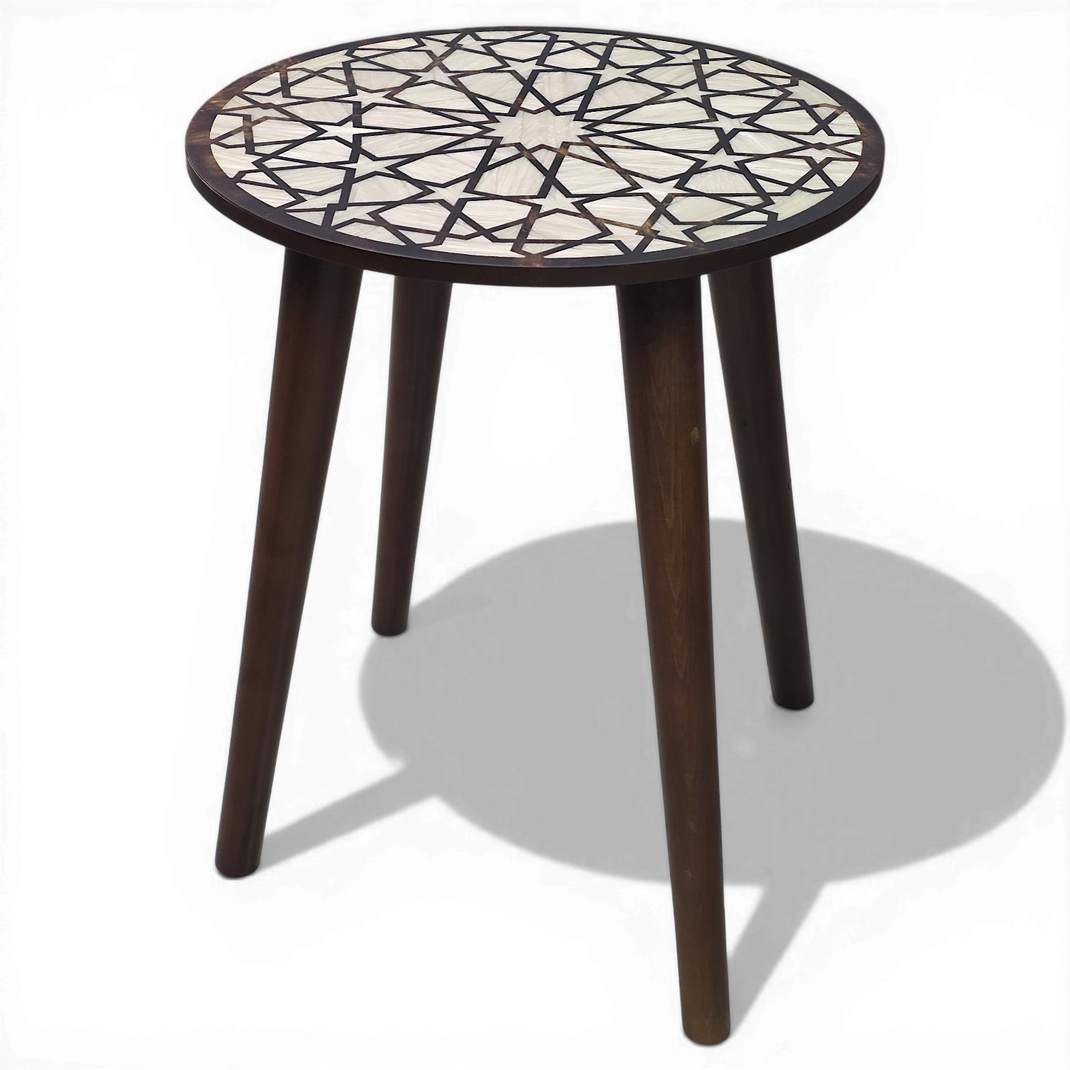 Luxury Full Mosaic Mother of Pearl Side Table - Artisan Msadaf Circular Accent Table