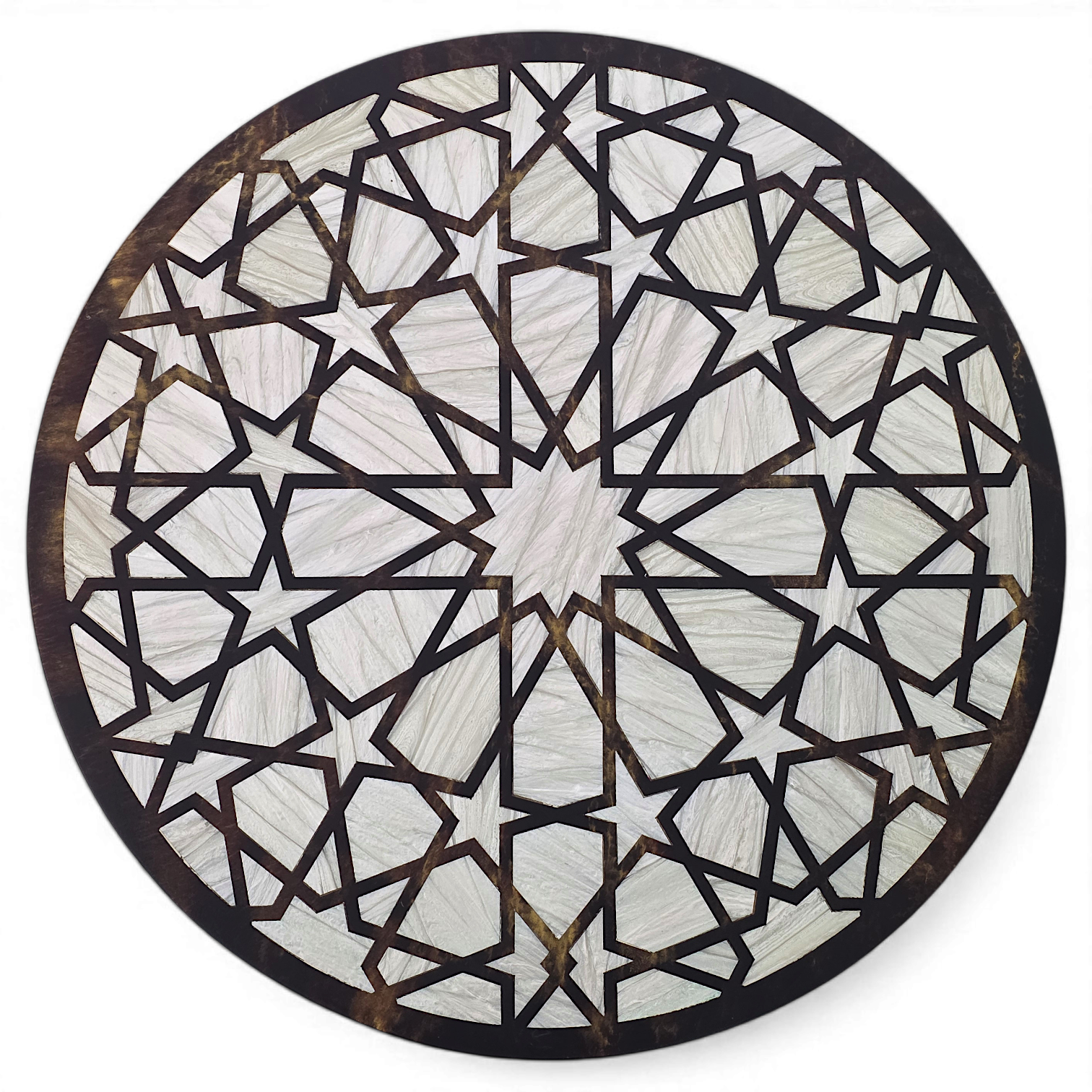 Luxury Full Mosaic Mother of Pearl Side Table - Artisan Msadaf Circular Accent Table