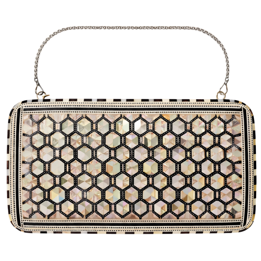 Ortagon Msadaf Special Women’s Bag – Handcrafted Mother-of-Pearl Geometric Shoulder Clutch
